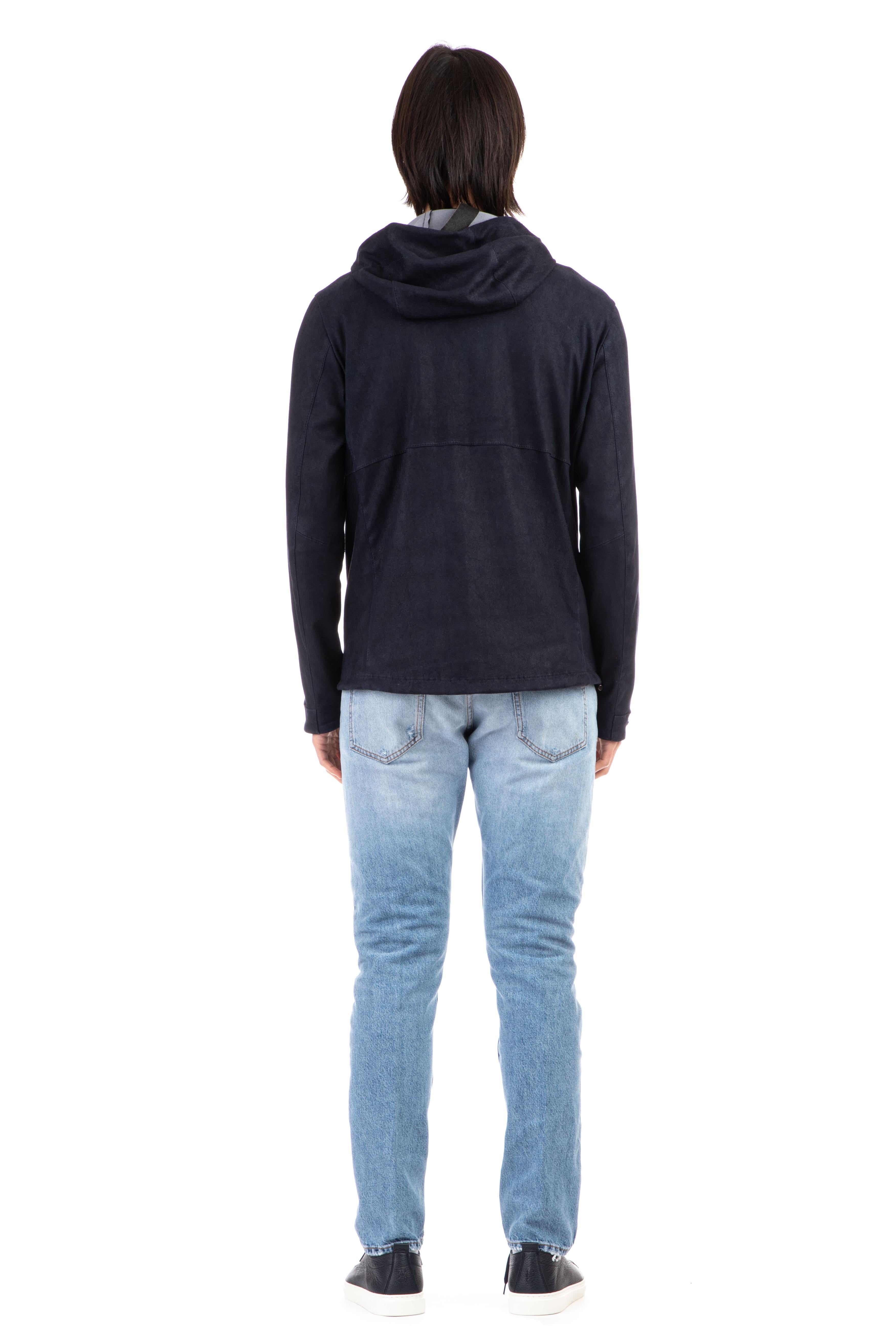 Giubbino bomber con cappuccio in pelle di agnello GU23S9005GRASS NIGHT Giorgio Brato 