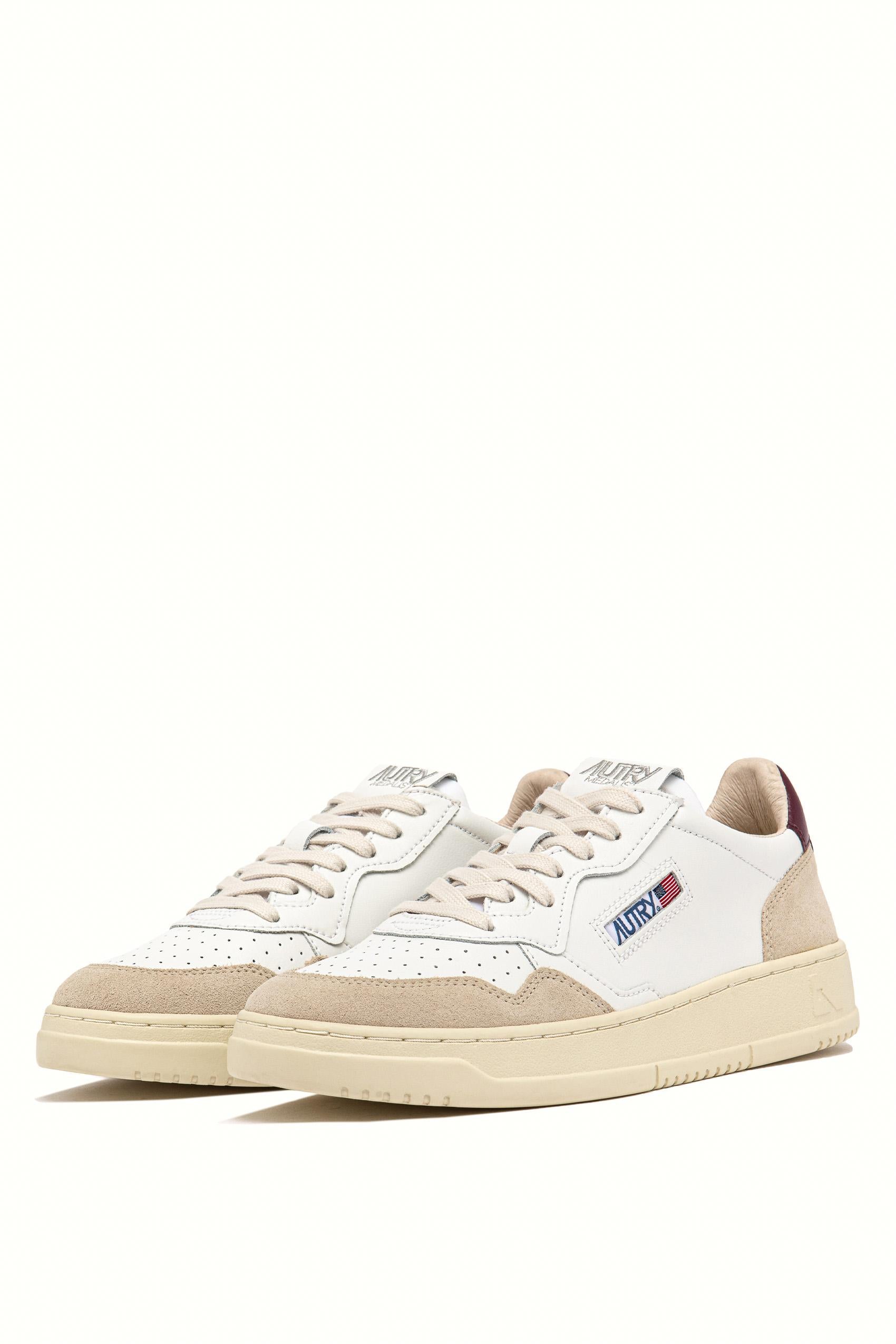 Sneaker donna in pelle e camoscio talloncino bordeaux AULW LS03 WHT/BURGUND Autry 