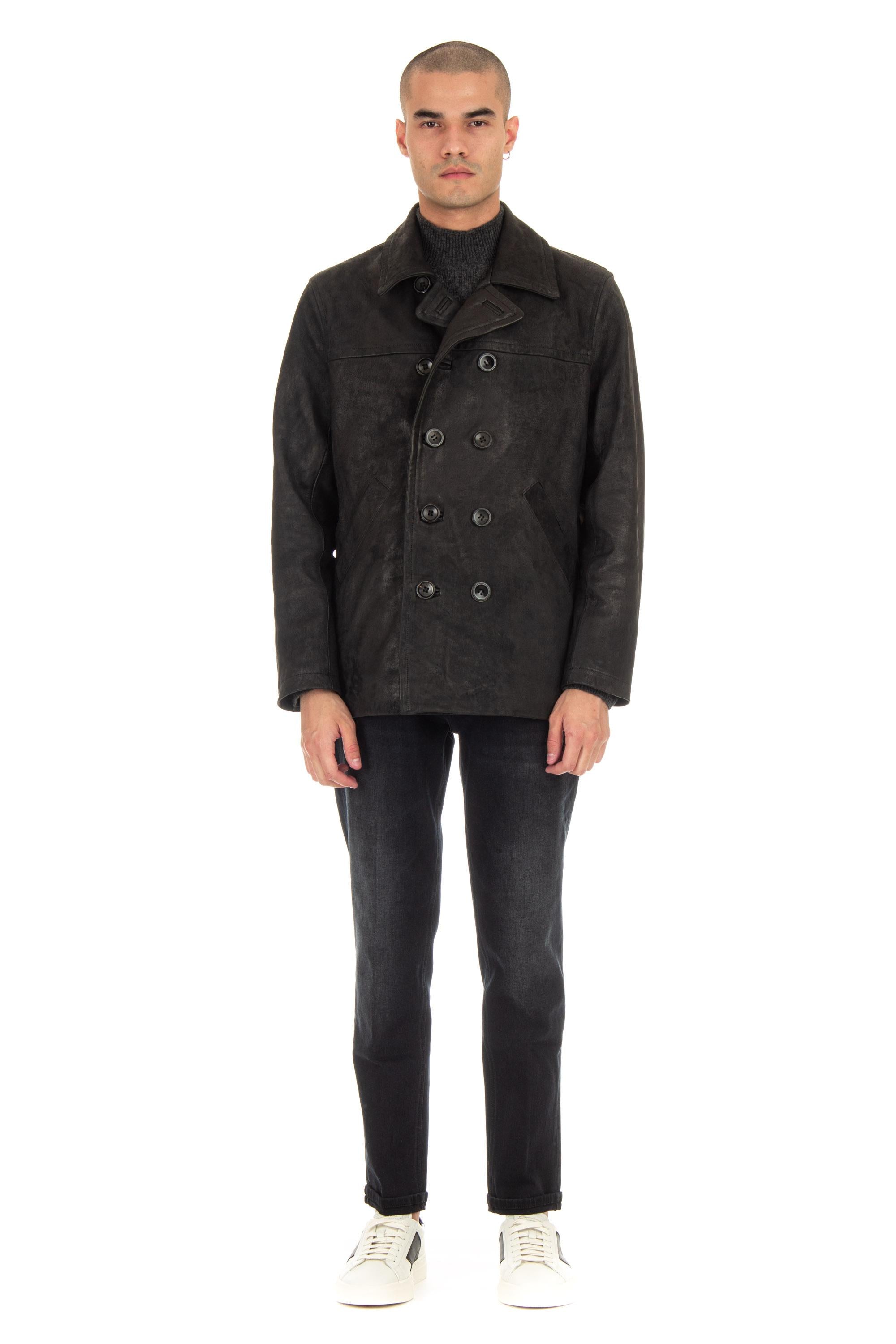 Giorgio Brato Peacoat artigianale in pelle GU24F18002VBRUSH NERO 