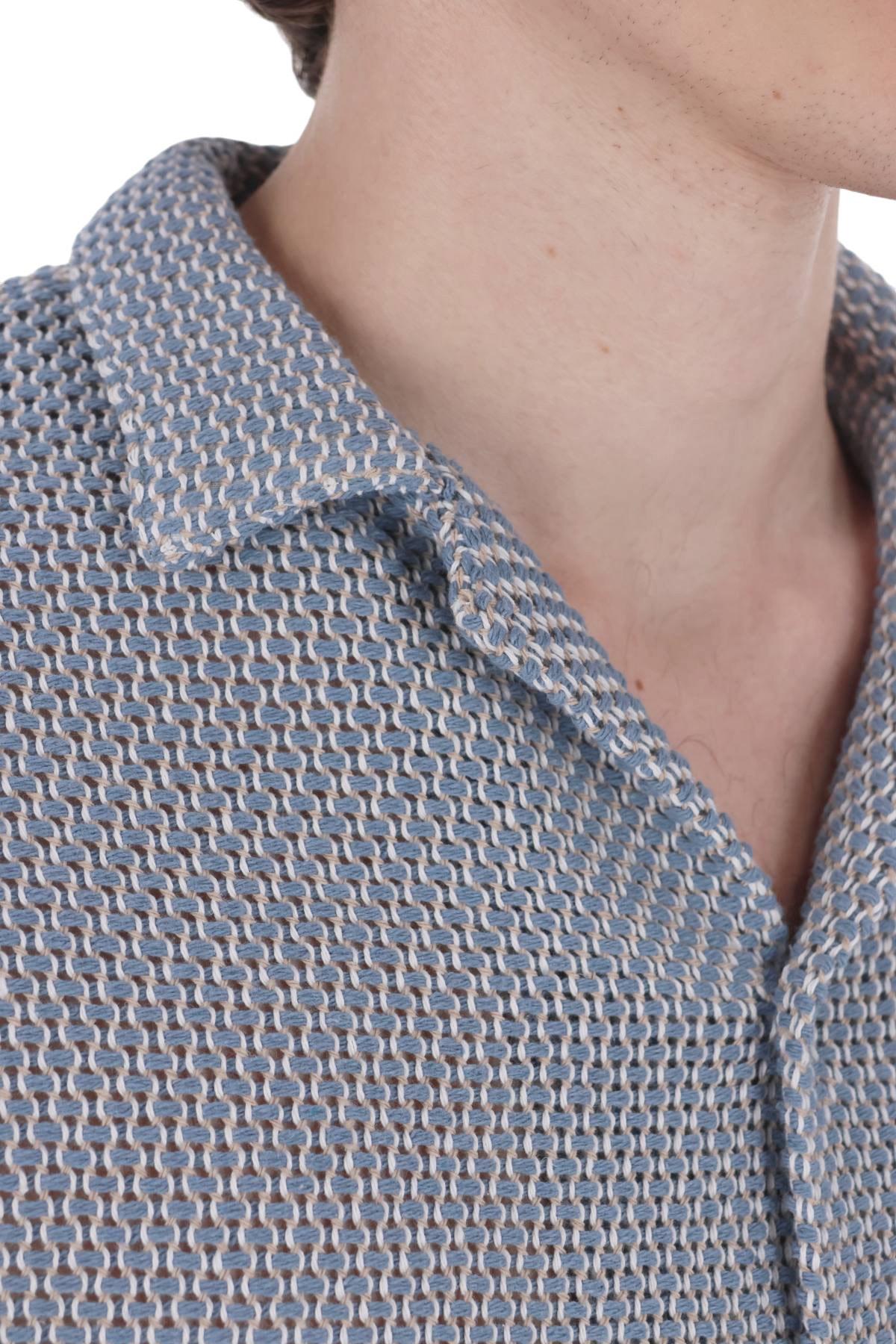 Portuguese Flannel Camicia Agora tramata collo bowling 004 PASTEL BL 