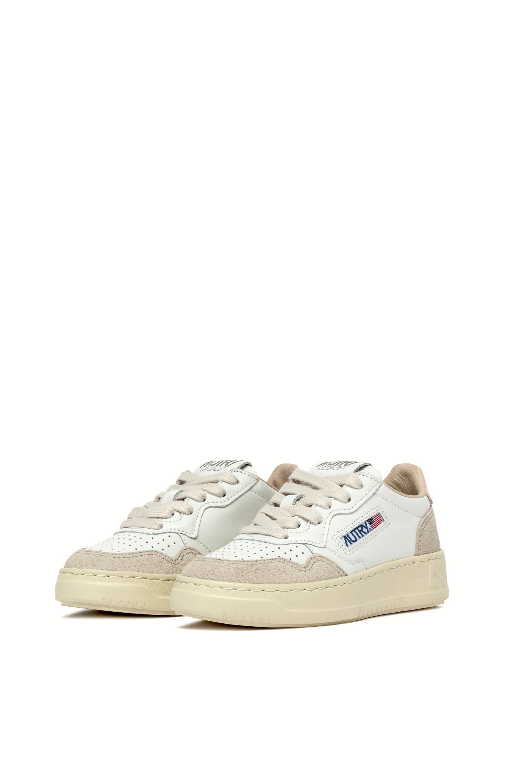 Sneaker bambino in pelle e camoscio talloncino rosa KULK FS05 WHT/CRPINK Autry 