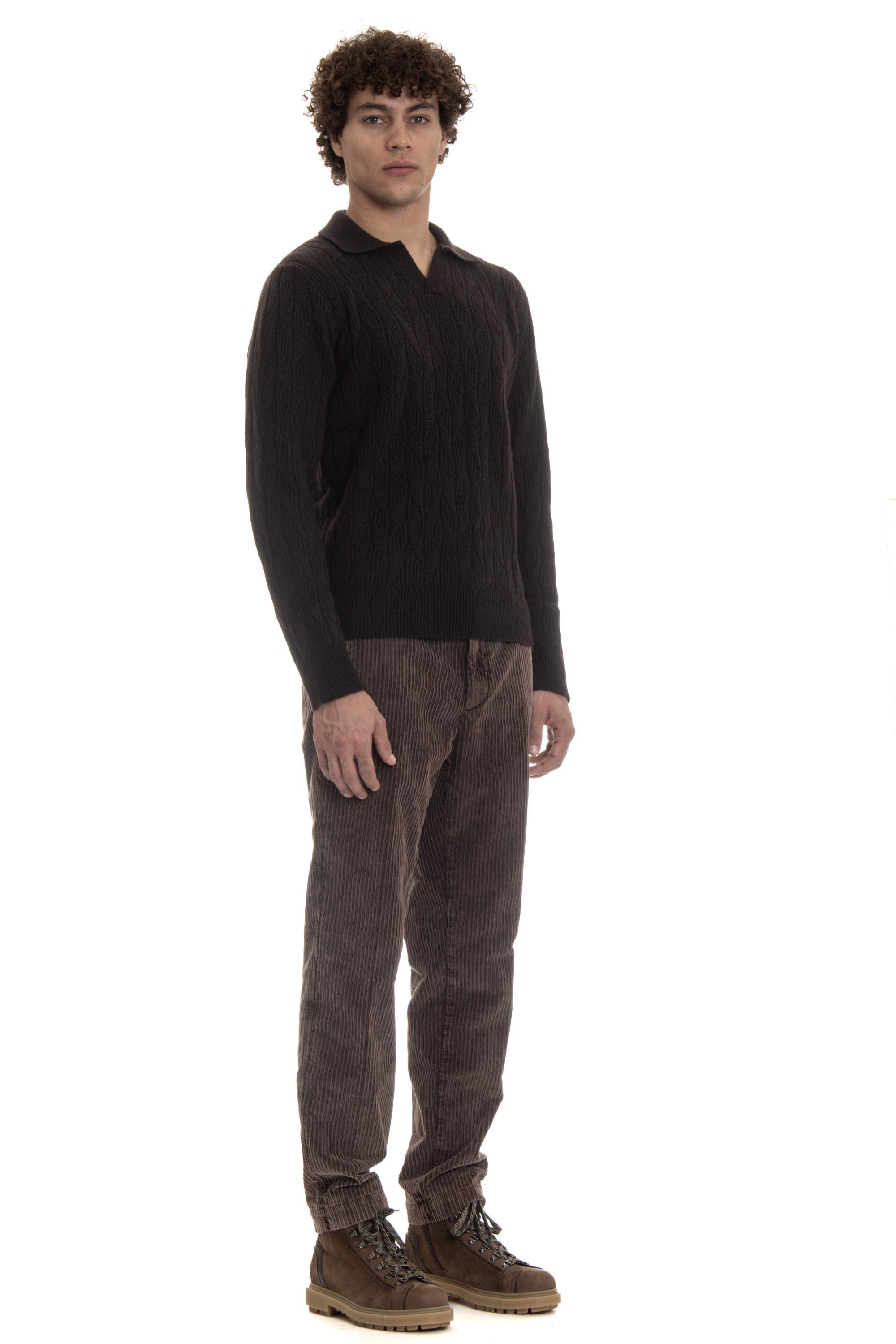 Polo open collar in lana di agnello D7W146SP 585 Drumohr 