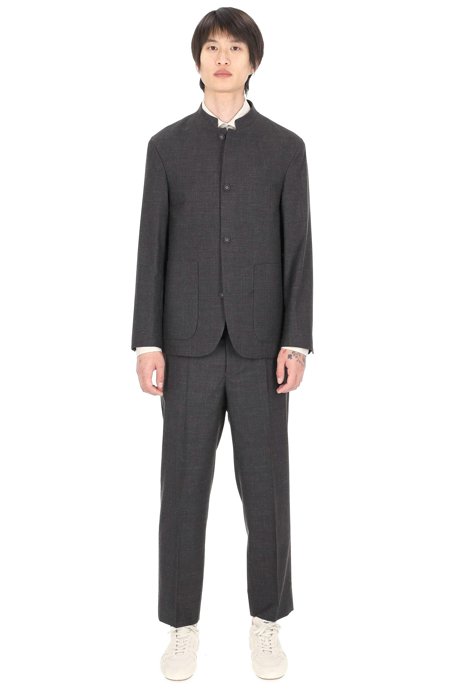 Officine Générale Giacca collo coreano in lana-seta-lino mod. Meryl MTLG402 ANTHRACITE/ECRU 