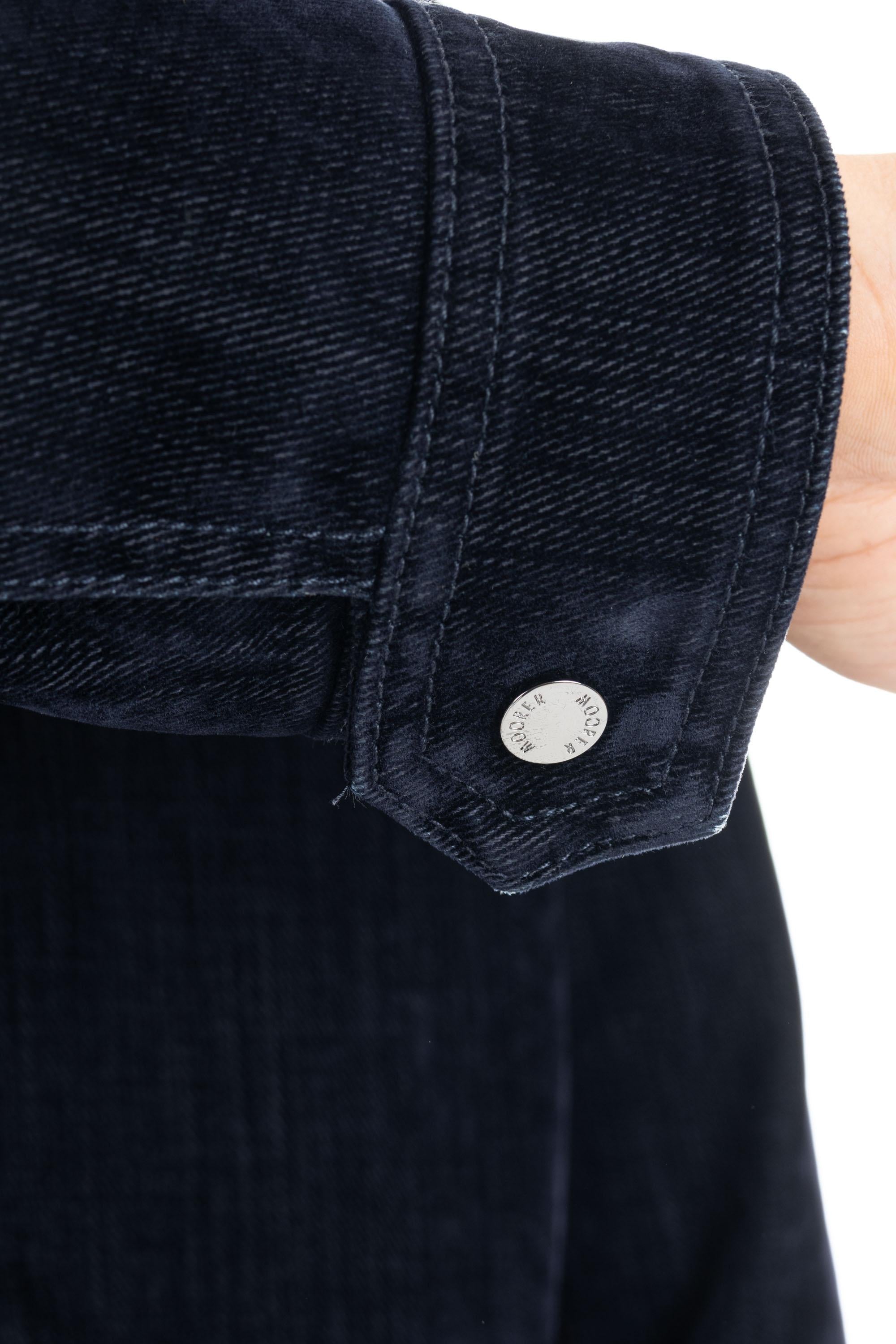 Moorer Bomber in denim floccato imbottito in piuma con collo in montone HENDRIC-41 DARK BLU 