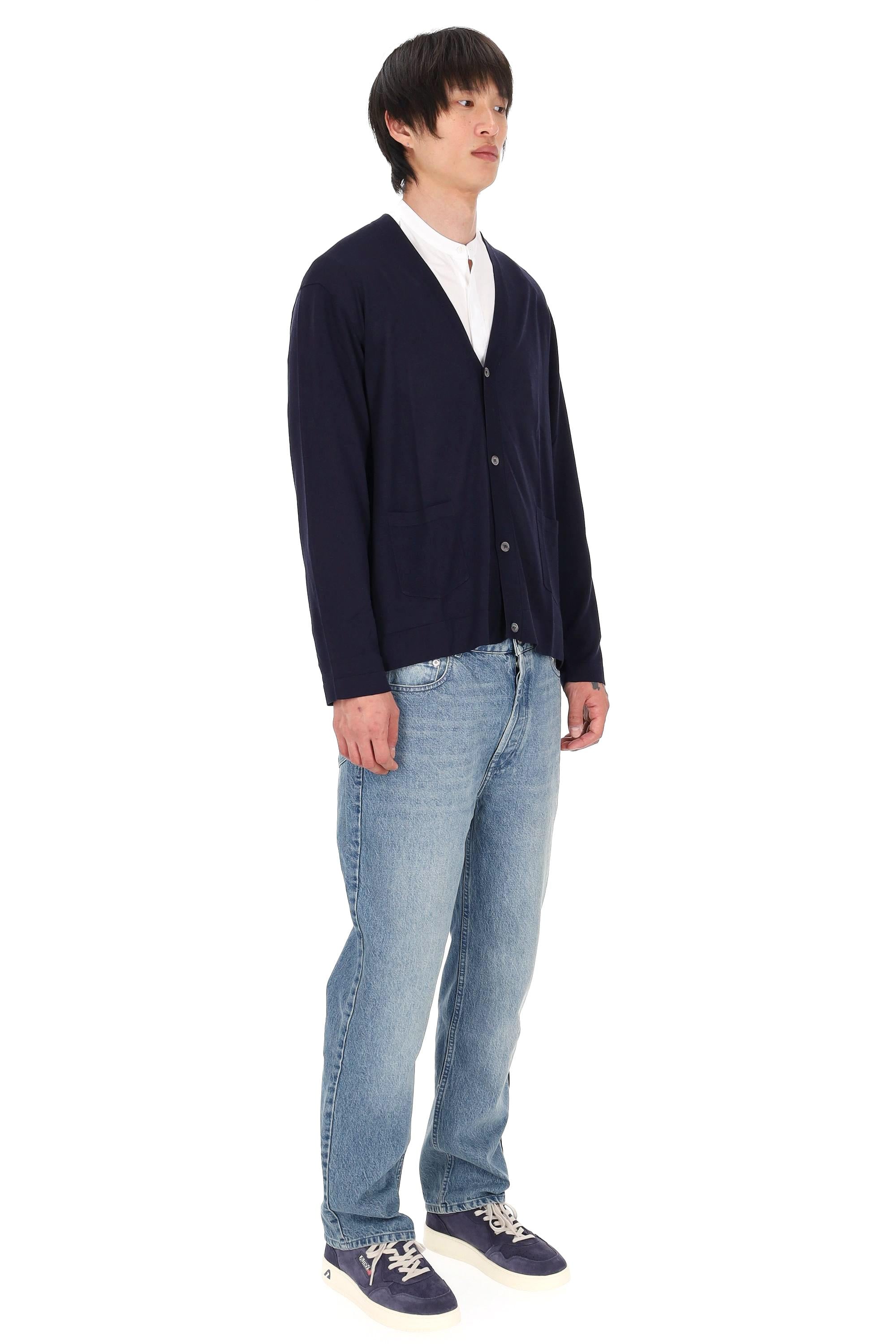 Officine Générale Maglia cardigan in lyocell-lana mod. Mike MKNT304 NAVY INK 