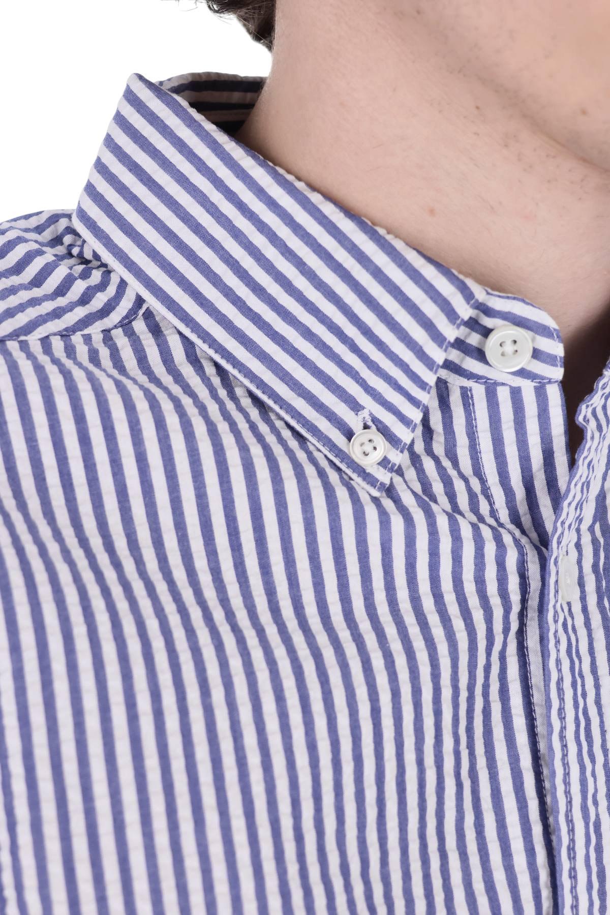 Portuguese Flannel Camicia Atlantico seersucker stripes bianco-blu 011 BLUE 