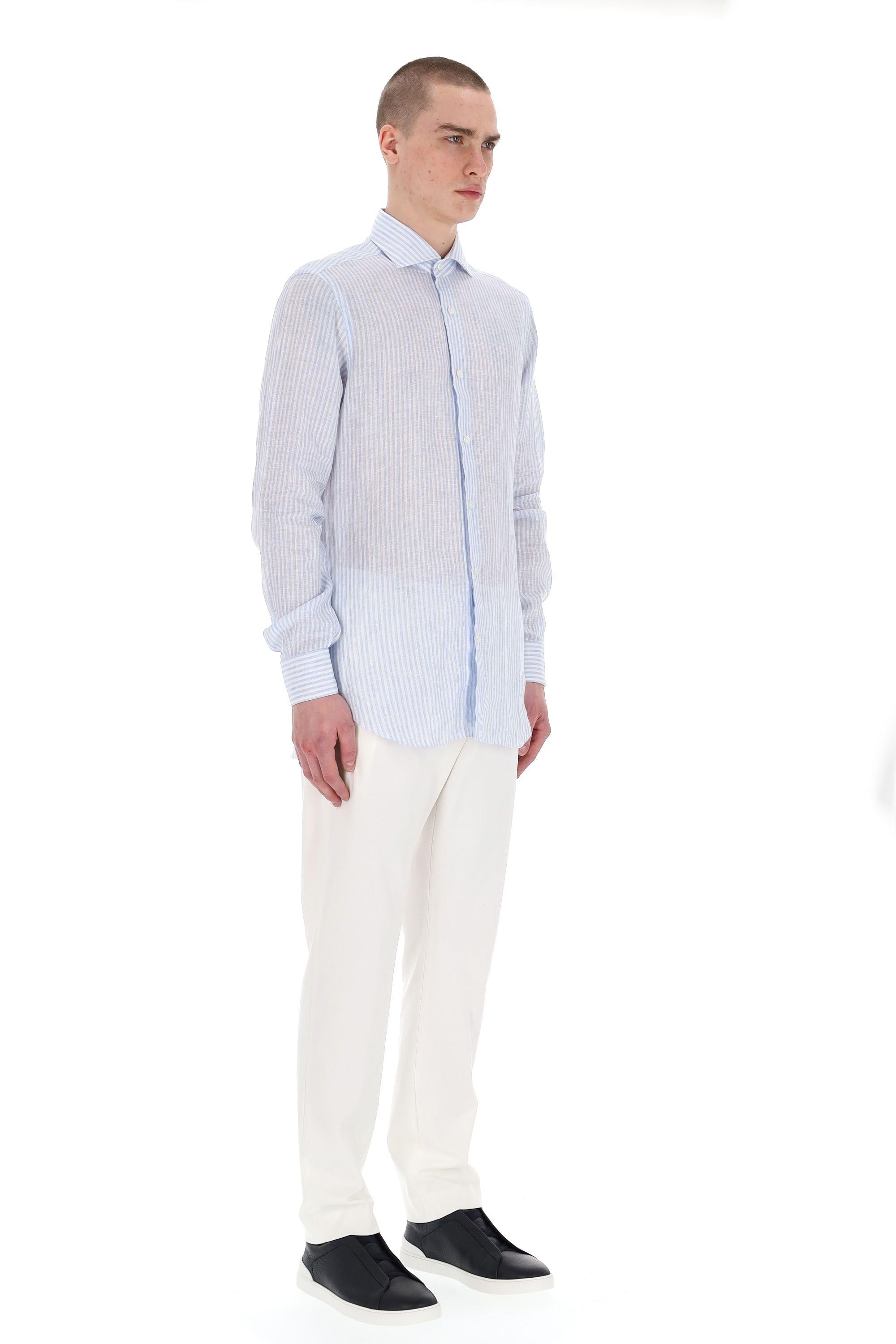Camicia sartoriale bacchettata in lino linea Culto K1U13P0147005.U 0001 Barba 