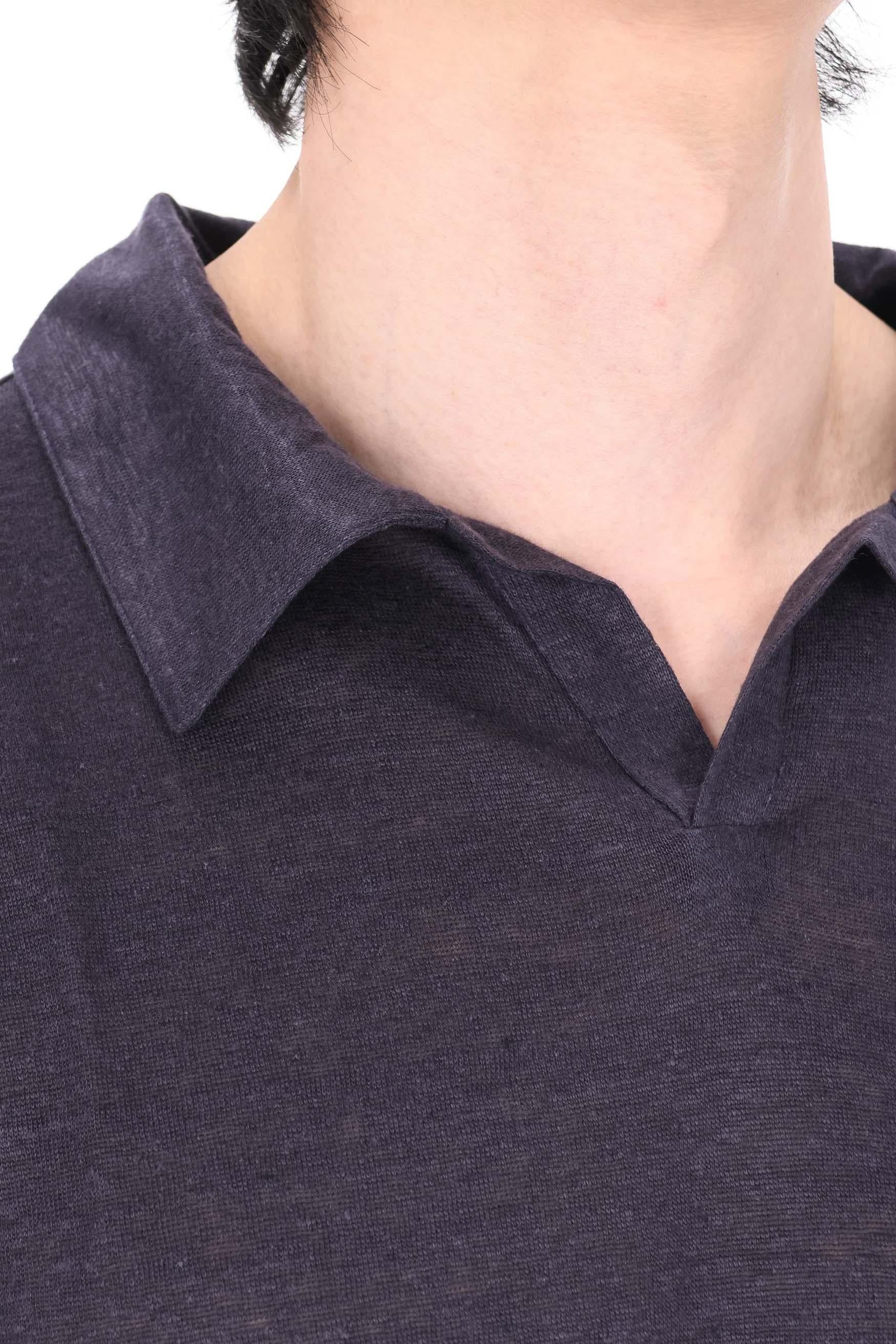 Officine Générale Polo tinto capo in jersey di lino open collar mod. Simon MTEE213 NAVY INK 