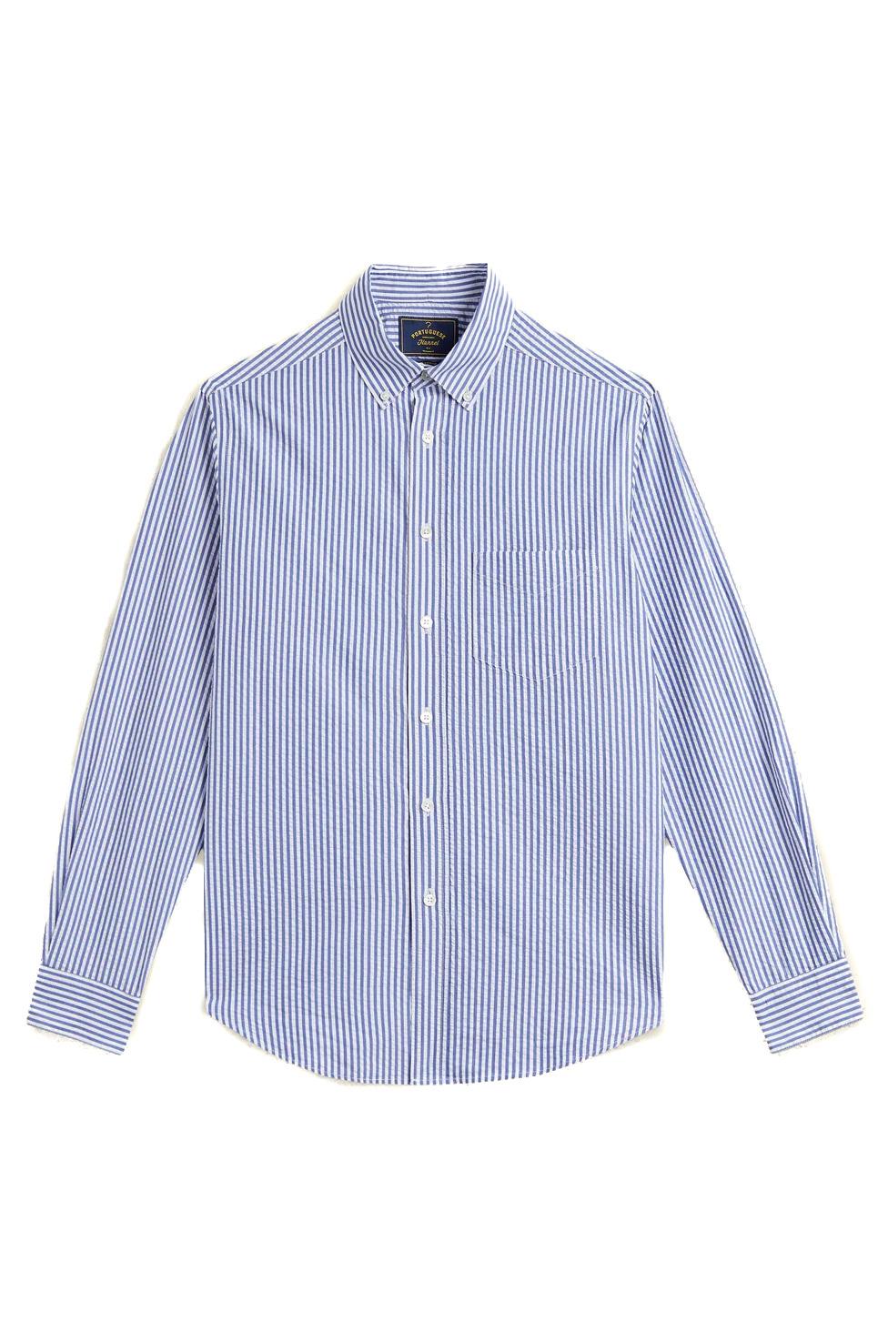 Portuguese Flannel Camicia Atlantico seersucker stripes bianco-blu 011 BLUE 