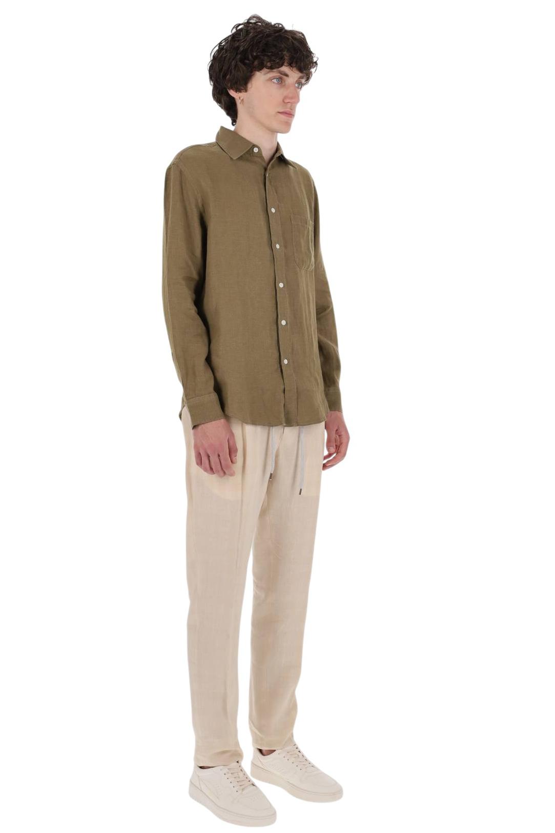 Portuguese Flannel Camicia in lino con taschino 066.S/4 DRY GREEN 
