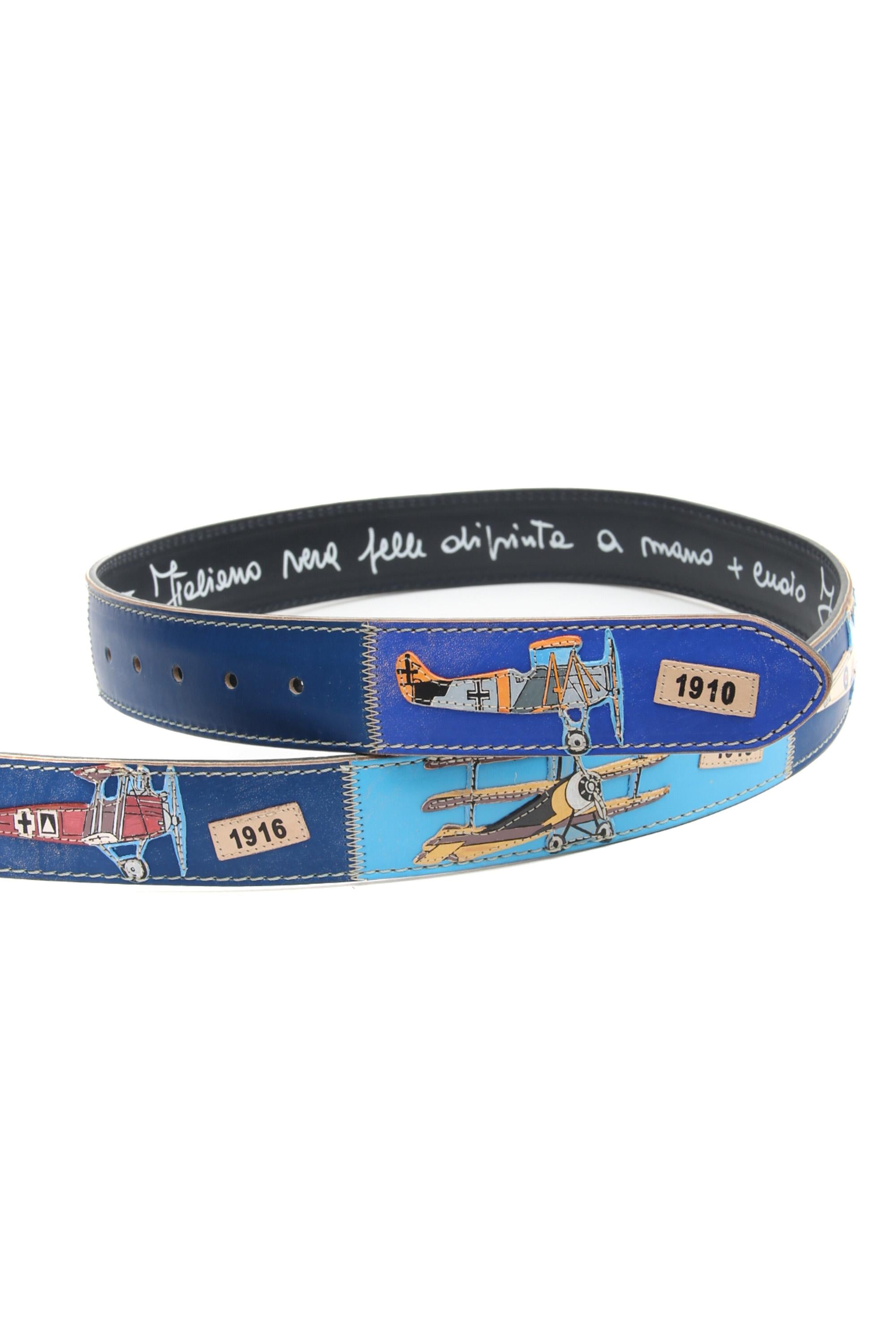 Artigianato Italiano Cintura artigianale in pelle "Aerei" dipinta a mano AEREI MLTCLR 