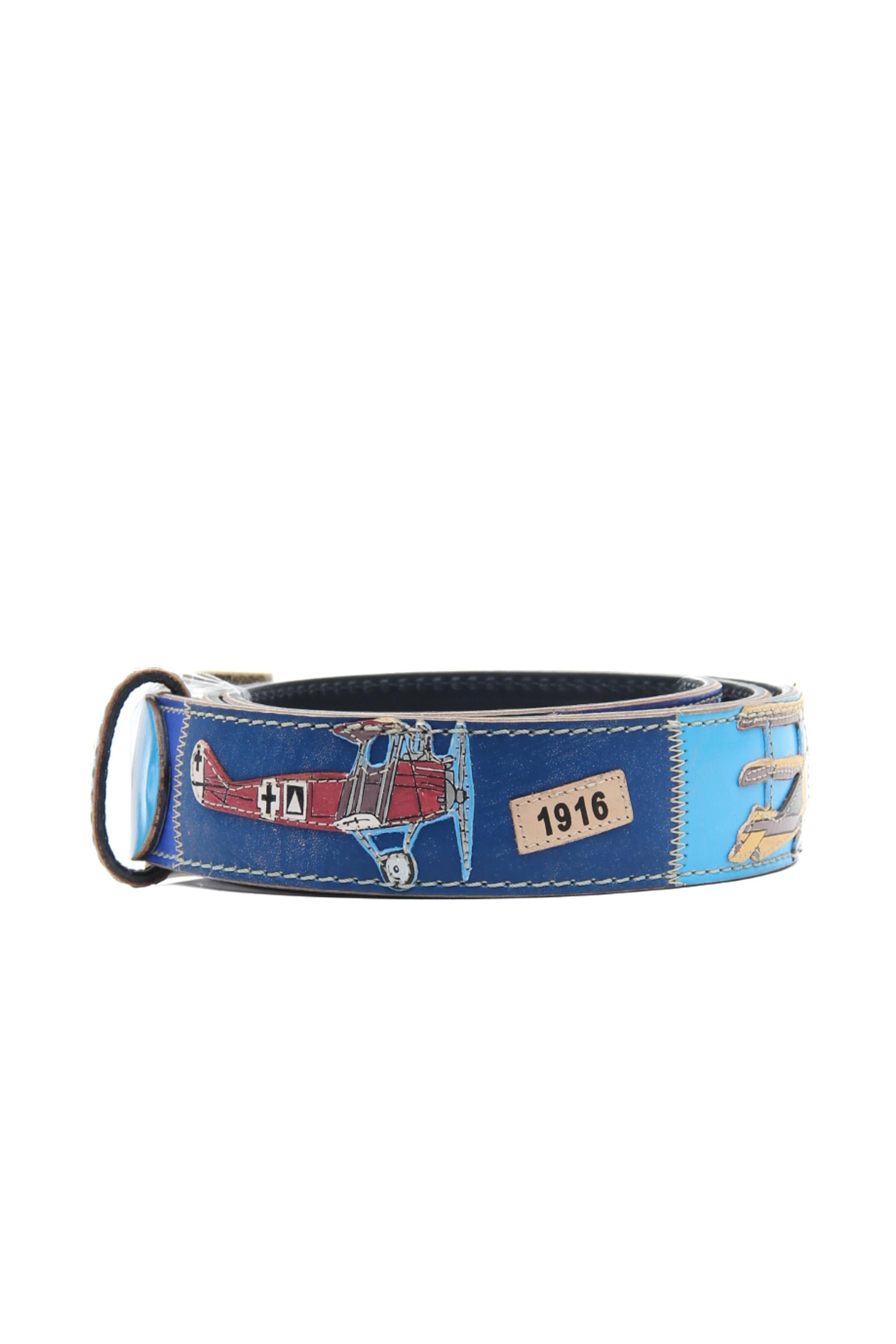 Artigianato Italiano Cintura artigianale in pelle "Aerei" dipinta a mano AEREI MLTCLR 