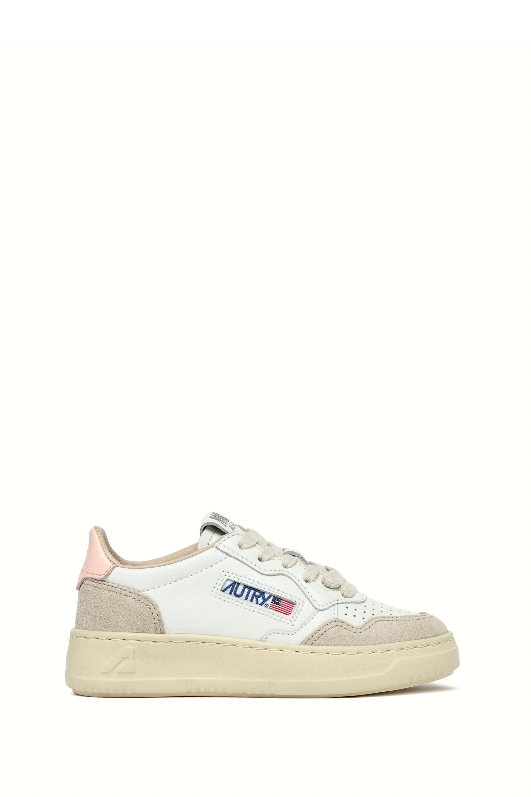 Sneaker bambino in pelle e camoscio talloncino rosa KULK FS05 WHT/CRPINK Autry 