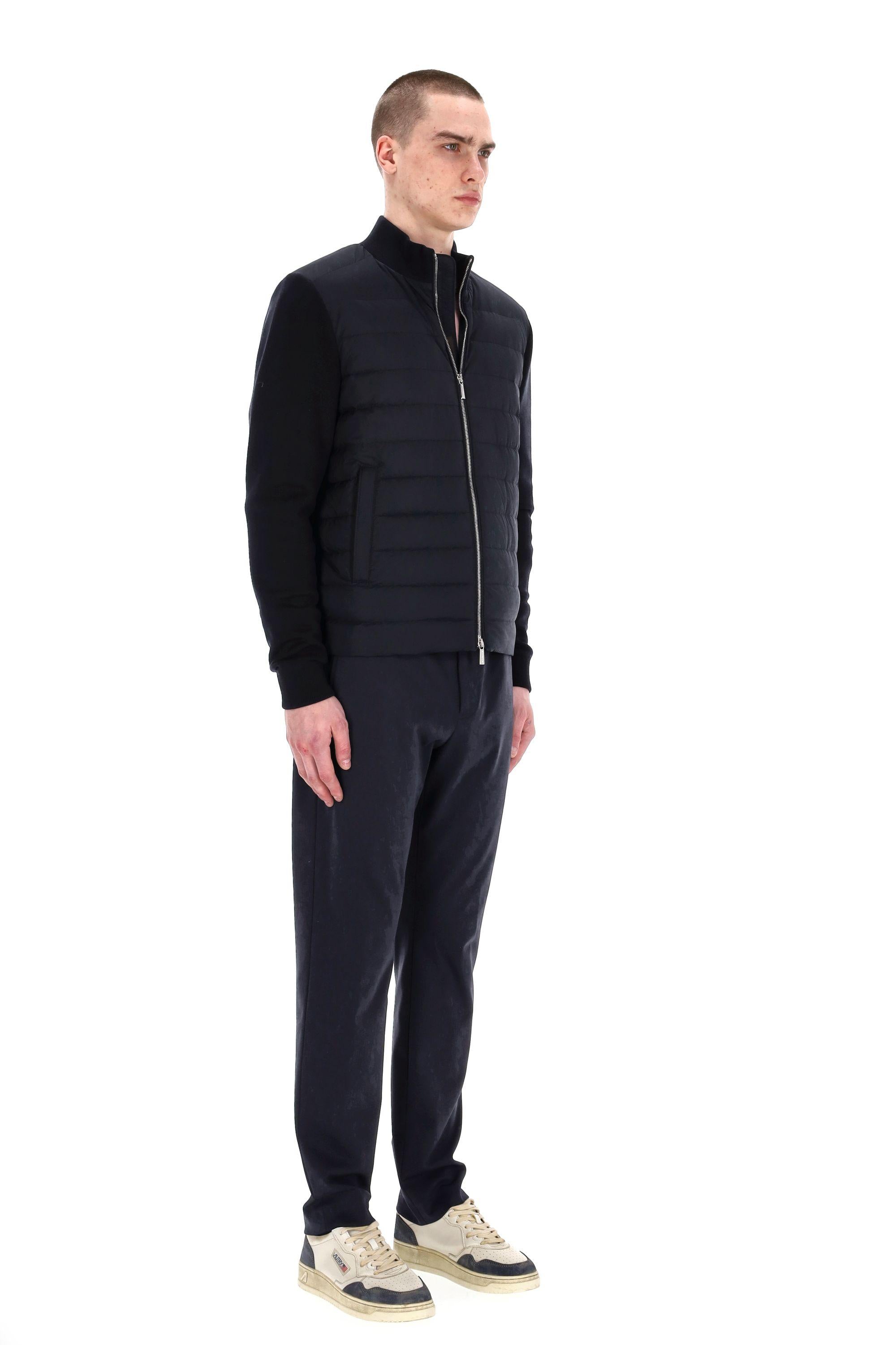 Giubbino bimaterico in piuma con maniche in jersey di cotone DUNCAN-S3Z DARK BLU Moorer 
