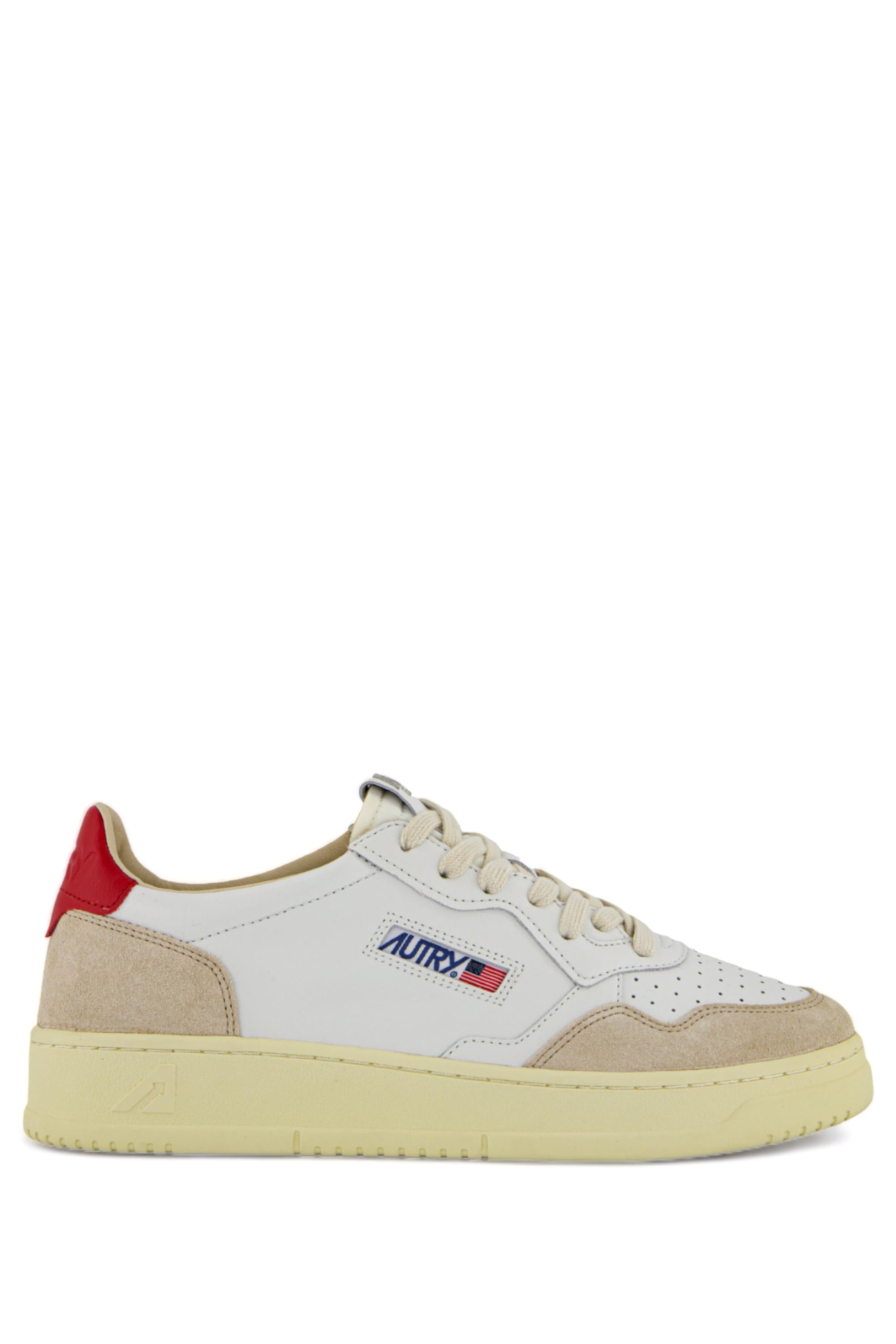 Sneaker Medalist donna bimateriale con talloncino rosso AULW LS43 WHT/RED Autry 