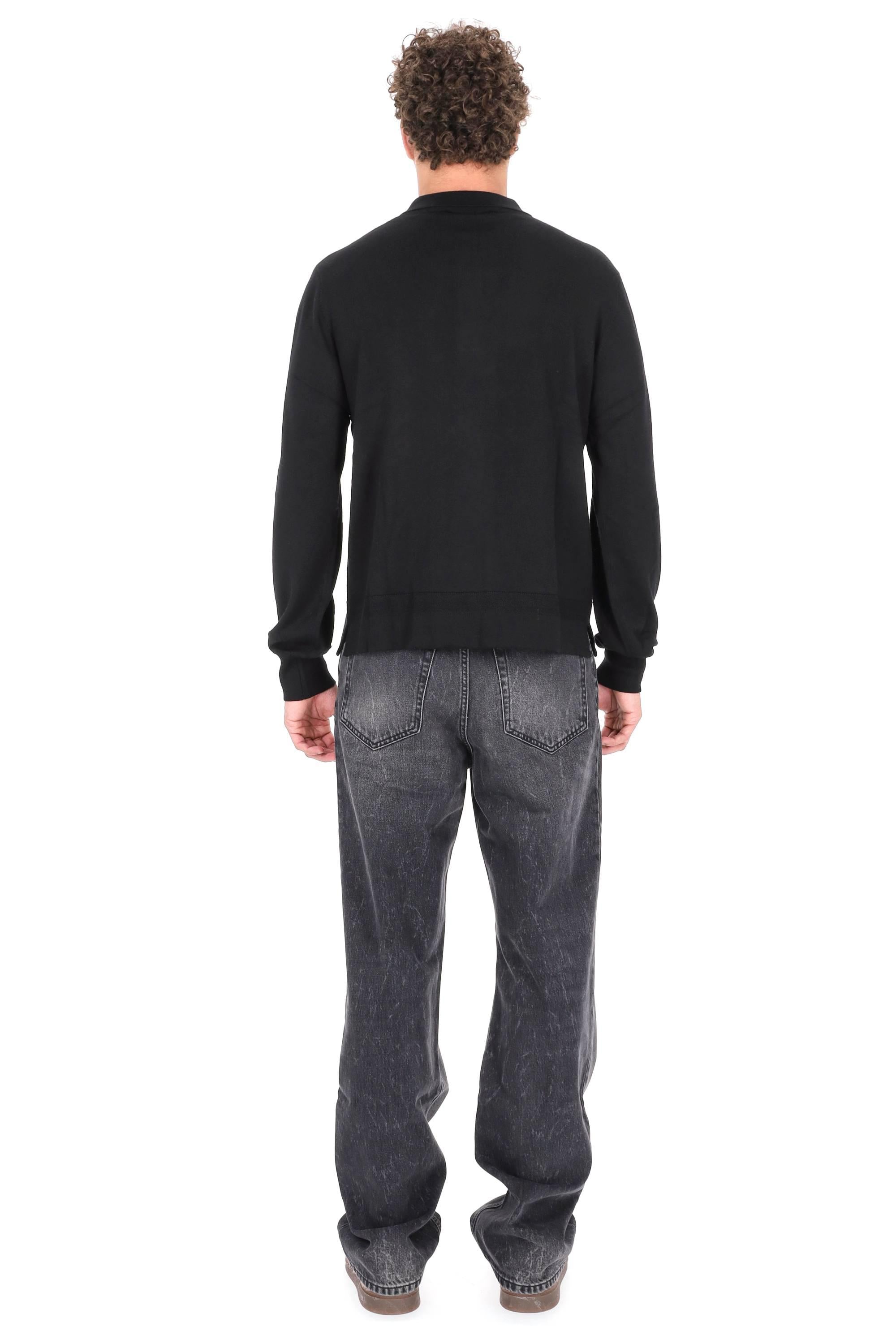 Officine Générale Polo cropped in lana merino MKNT311 BLACK 