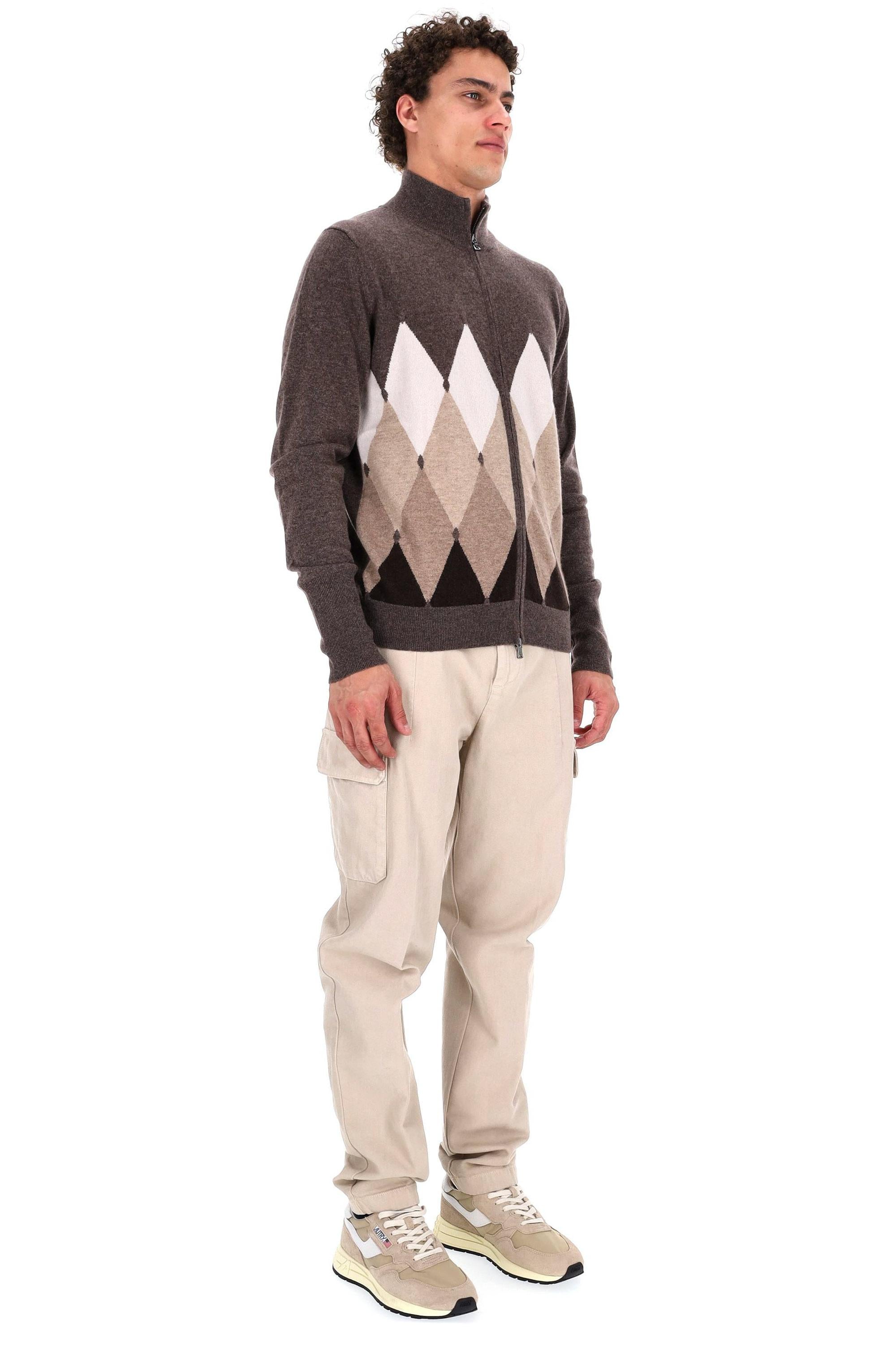 Ballantyne Maglia full zip in puro cashmere motivo argyle B2K036 12KA8 94500 