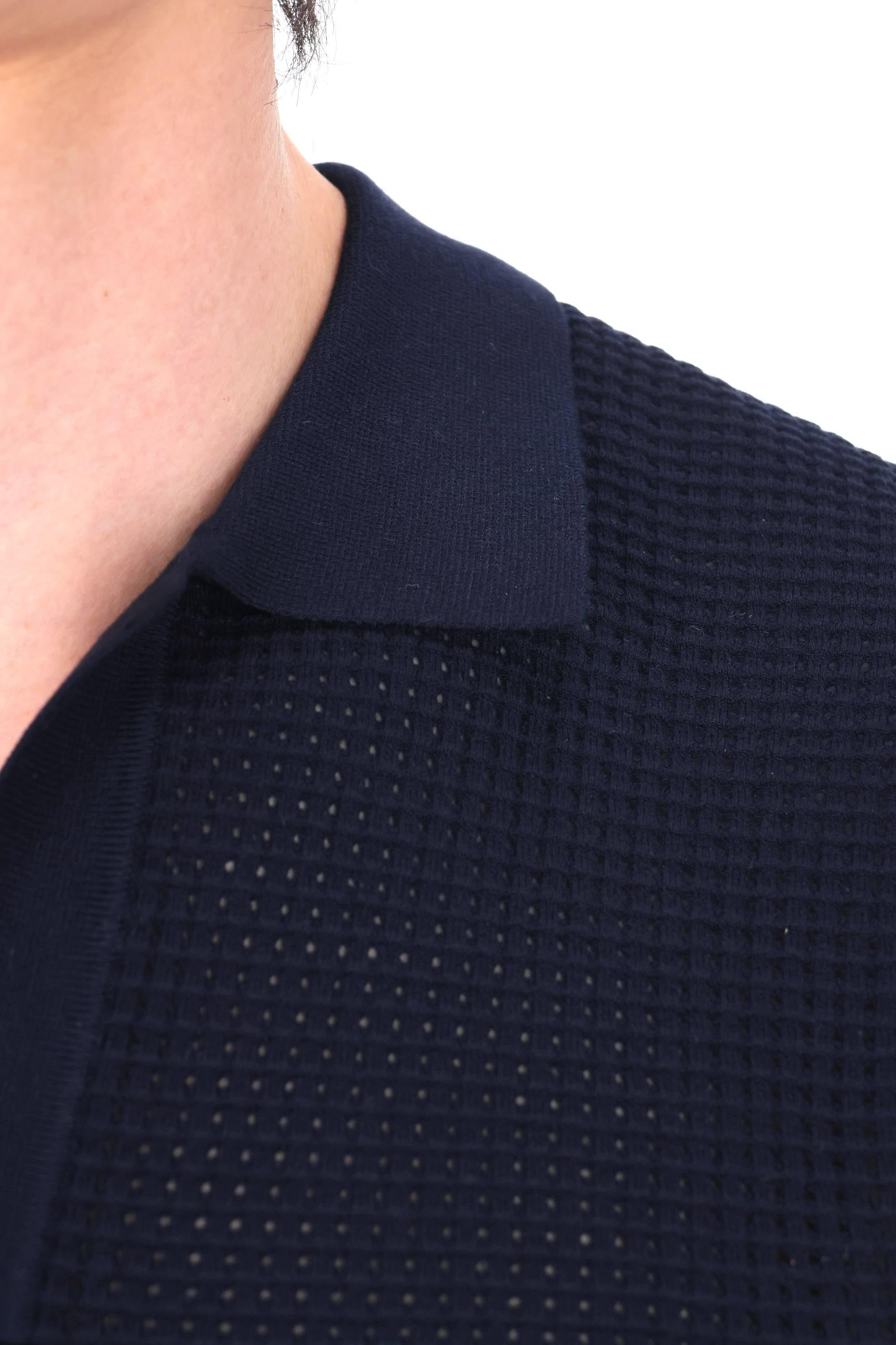 Orlebar Brown Polo tie stitch open collar mod. Roddy 277989 NIGHT IRIS 