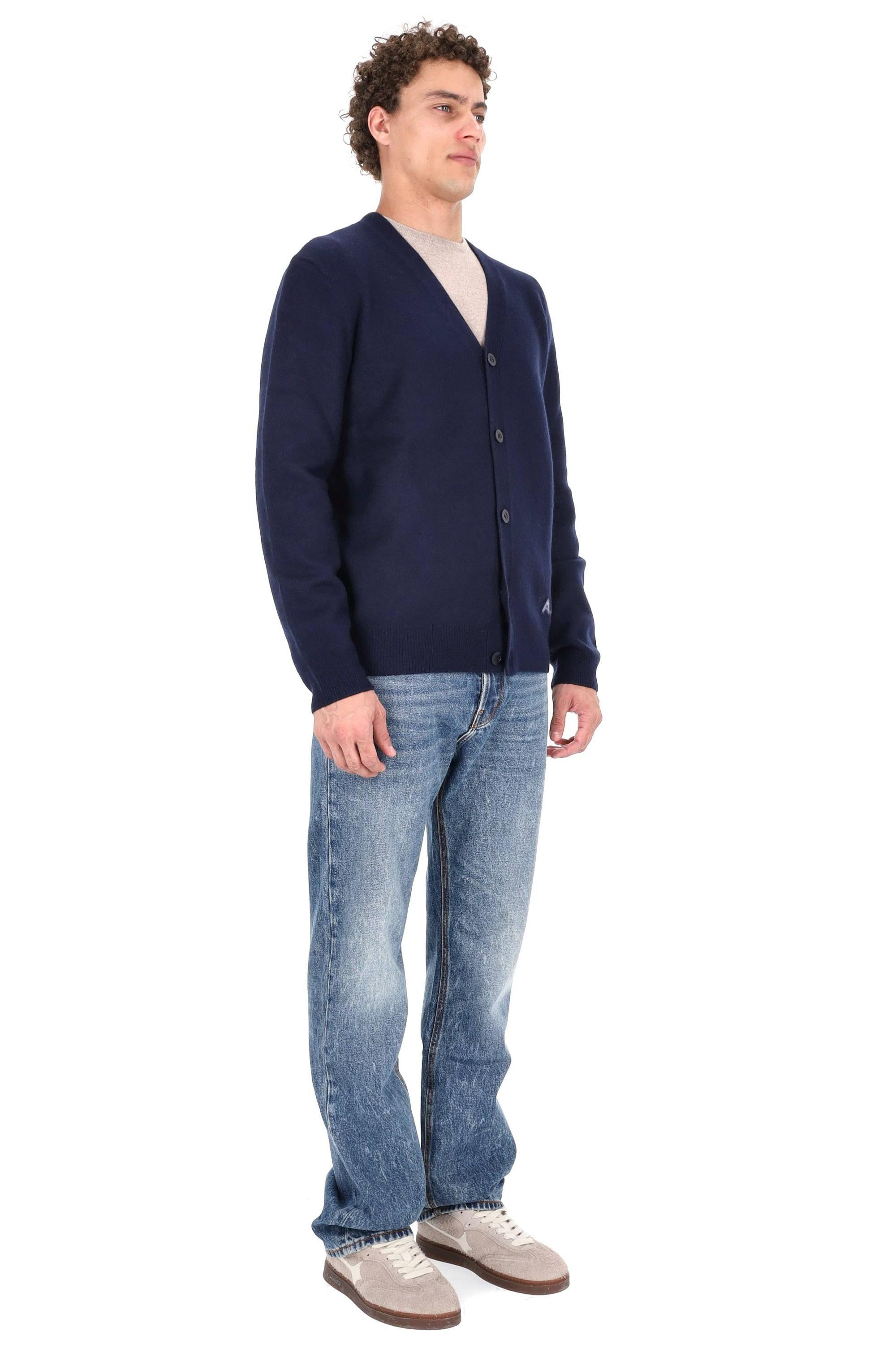 A.P.C. Cardigan in pura lana con logo WVBDK-H22305 IAK-DARK NAVY 