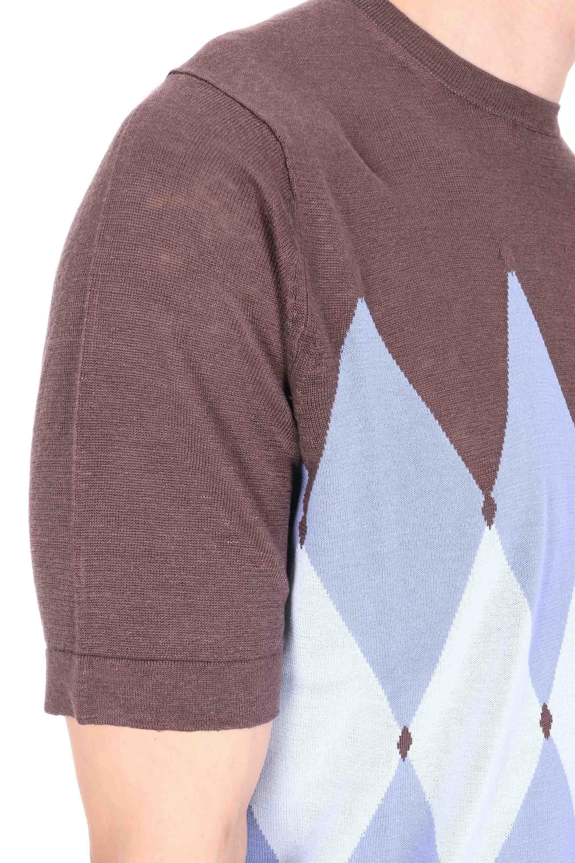 Ballantyne T-shirt girocollo in lino-cotone fantasia diamond argyle B2W025 14L20-2 94524 