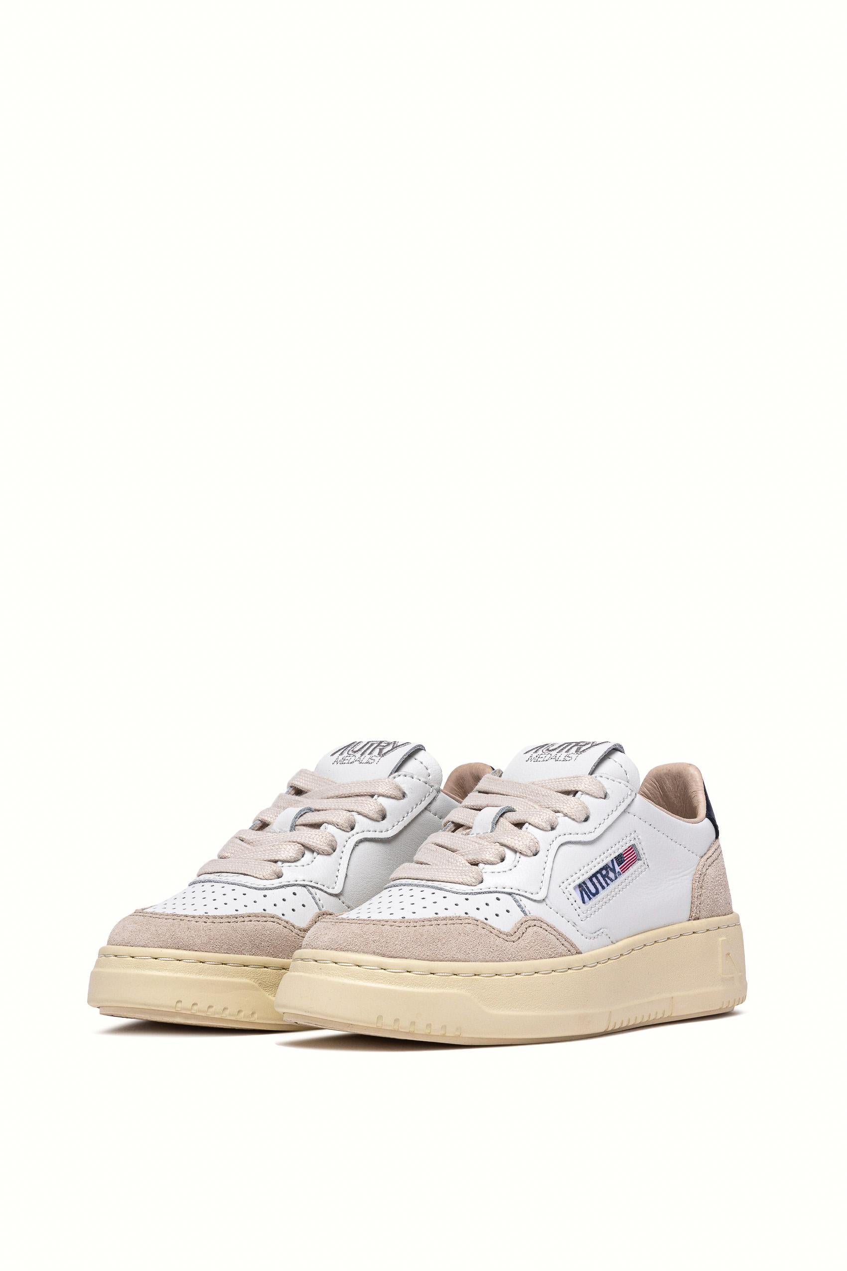 Sneaker bambino in pelle e camoscio talloncino blu KULK FS06 WHT/SPACE Autry 