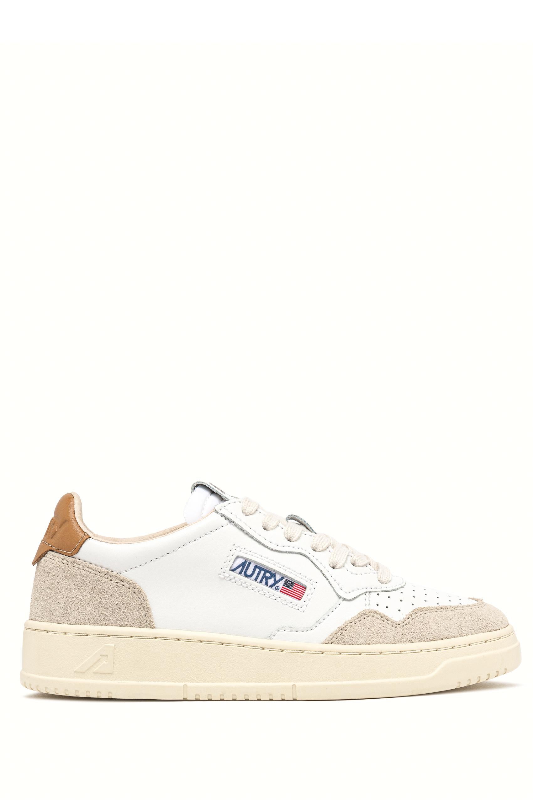 Sneaker donna in pelle e camoscio talloncino nocciola AULW LS02 WHT/BRNSUG Autry 