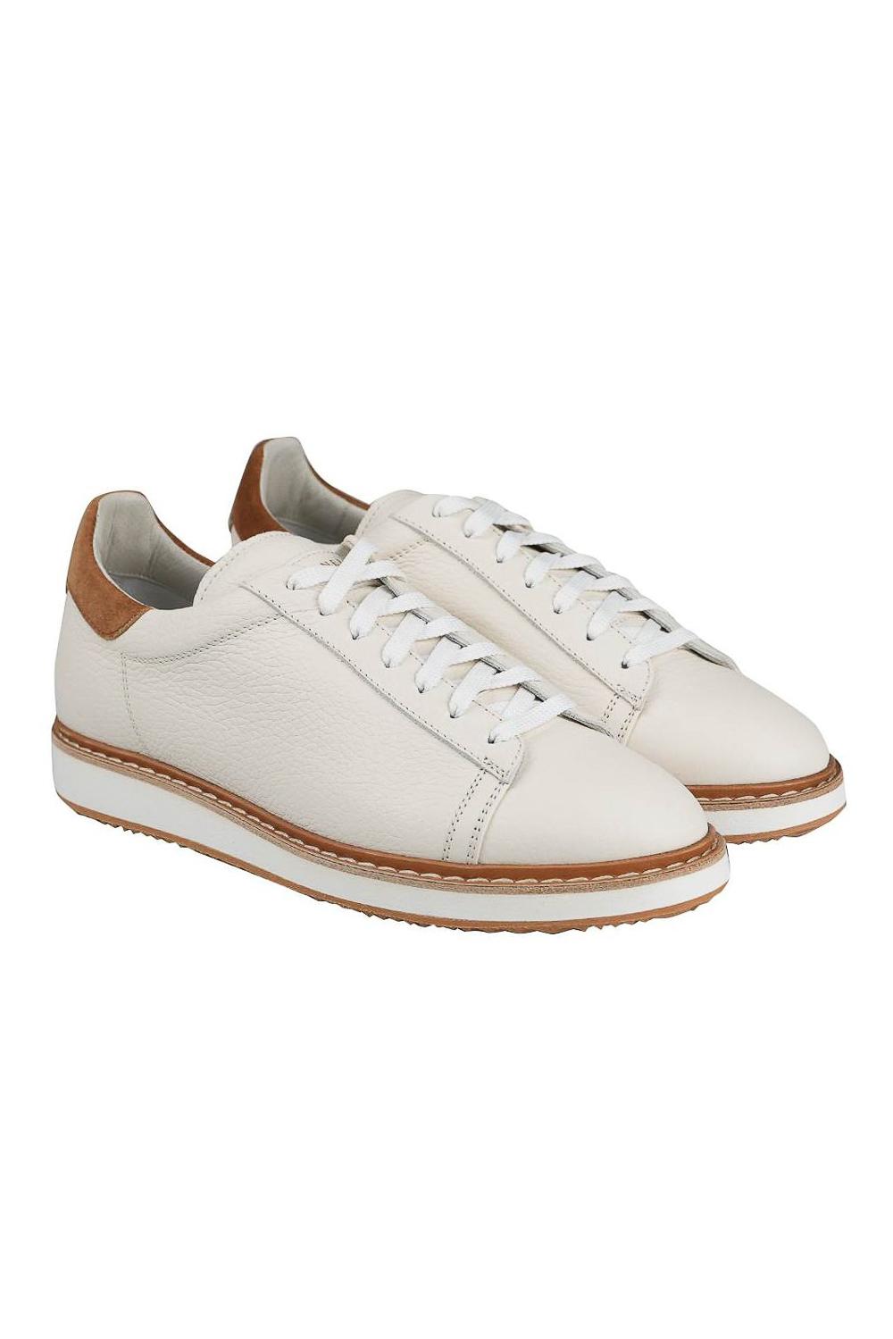 Brunello Cucinelli Sneaker in pelle con tag in camoscio 252MZUALVL229 CLT57 