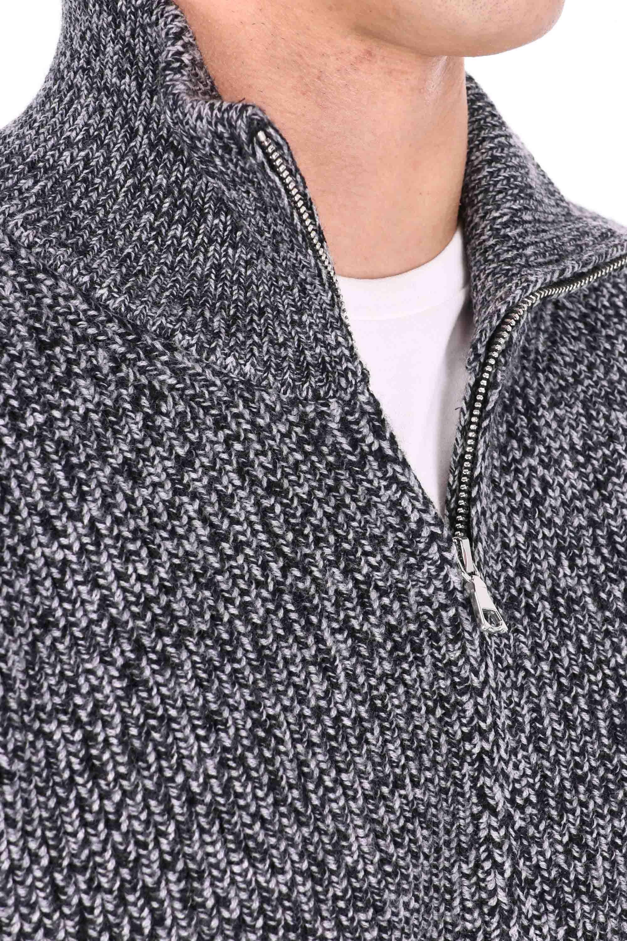 Officine Générale Maglia full zip in lana mouliné a costa inglese MKNT319 BLACK/GREY/ECRU 