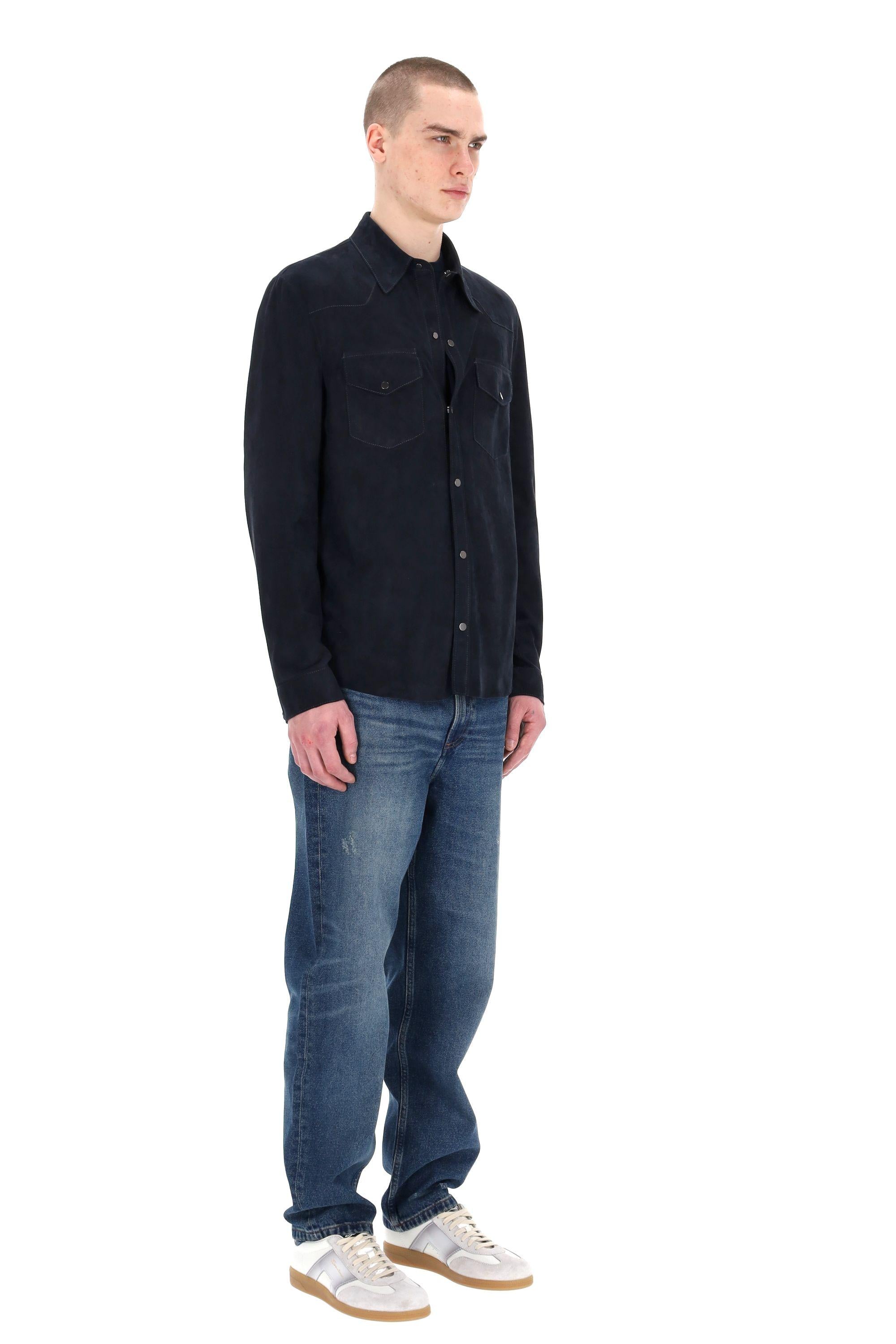 Salvatore Santoro Overshirt superlight in camoscio 48571-U-2 NAVY 