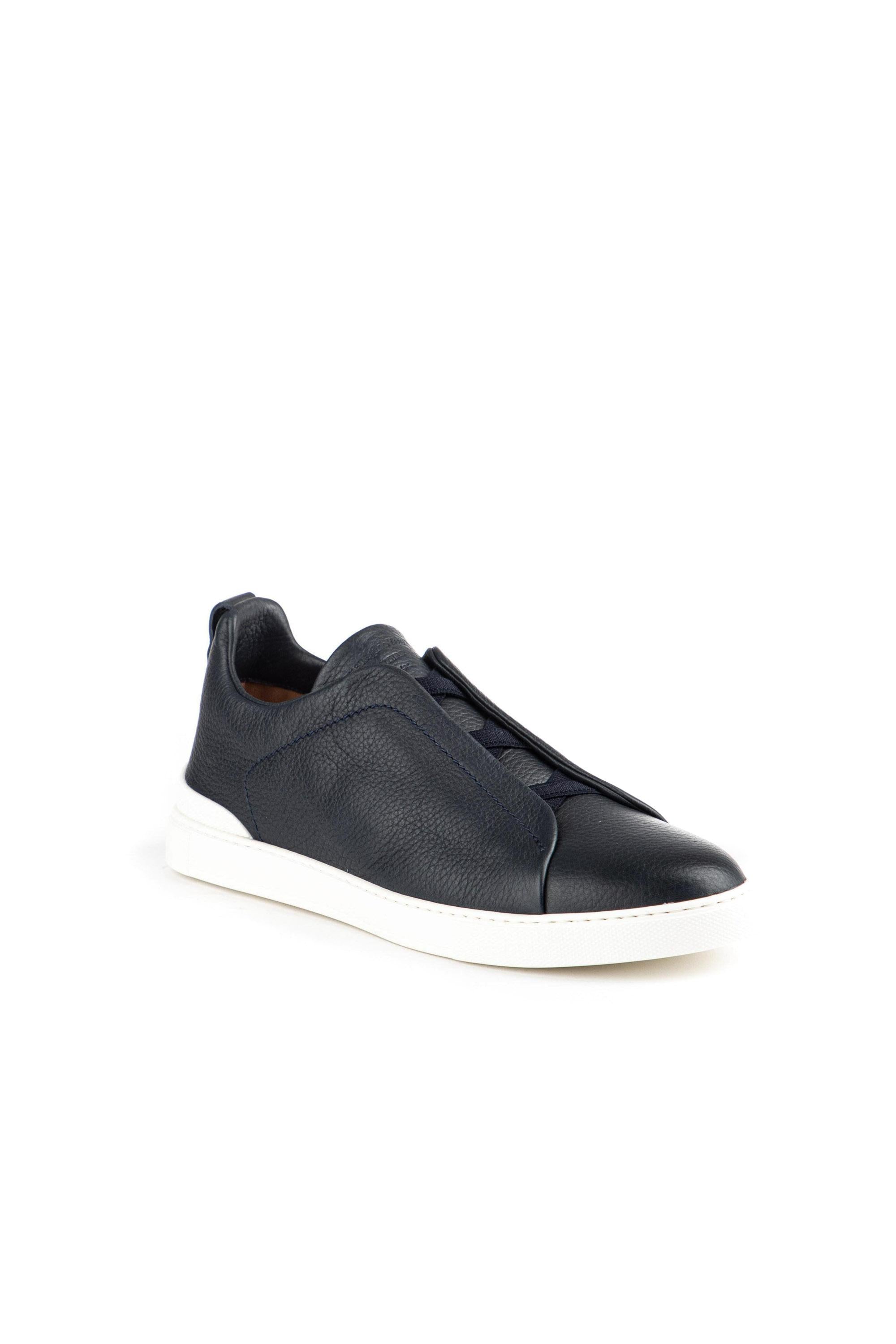 Zegna Sneaker triple stitch in cervo supersoft LHCVO A4667X NAV 