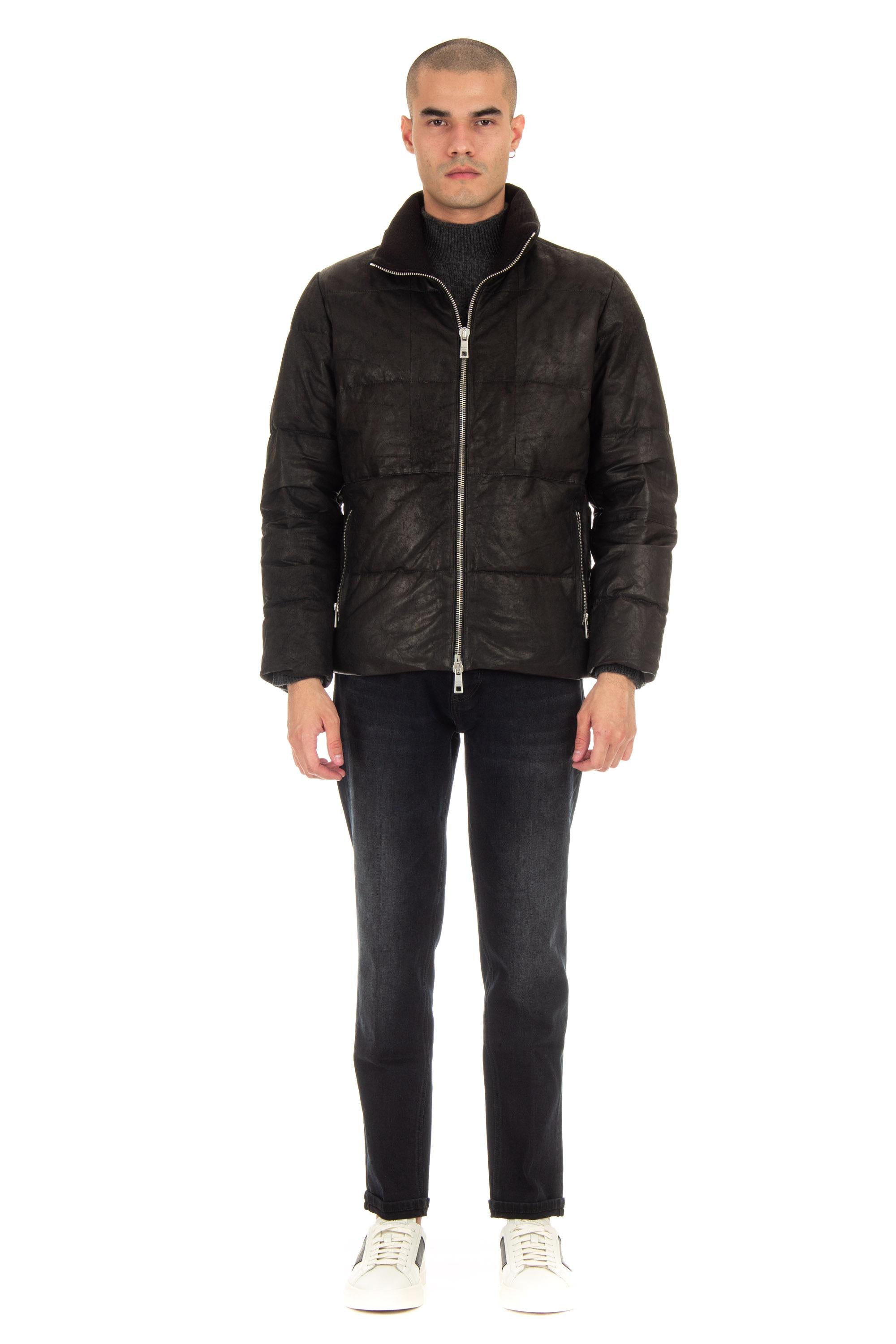 Giorgio Brato Bomber in pelle imbottito in piuma GU24F14090VBRUSHFEAR NERO 